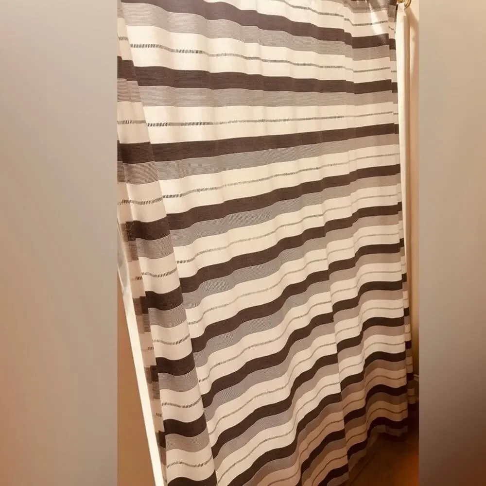 Navy Cream Striped Shower Curtain Modern Bathroom Fabric Neutral